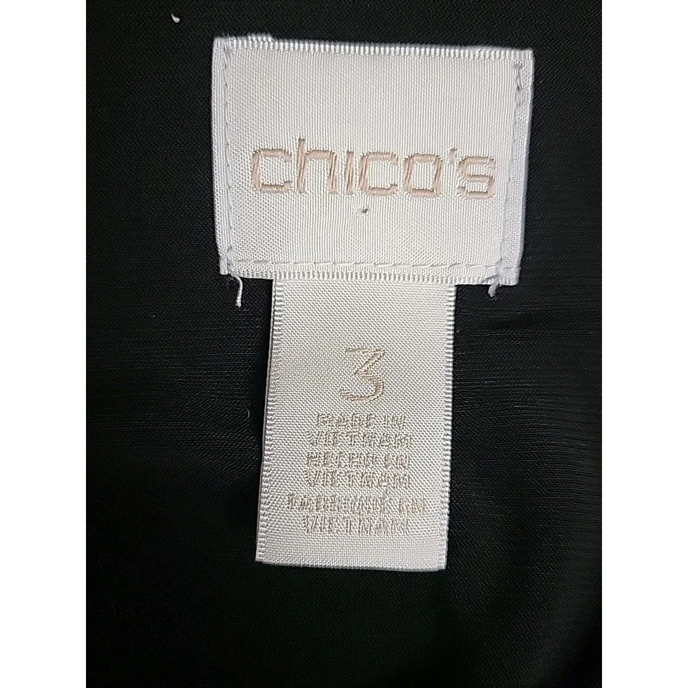 Chicos Sz 3 Lg Women's Black  & White Polka Dot Sheer Over Black Layered Blouse - Picture 6 of 8